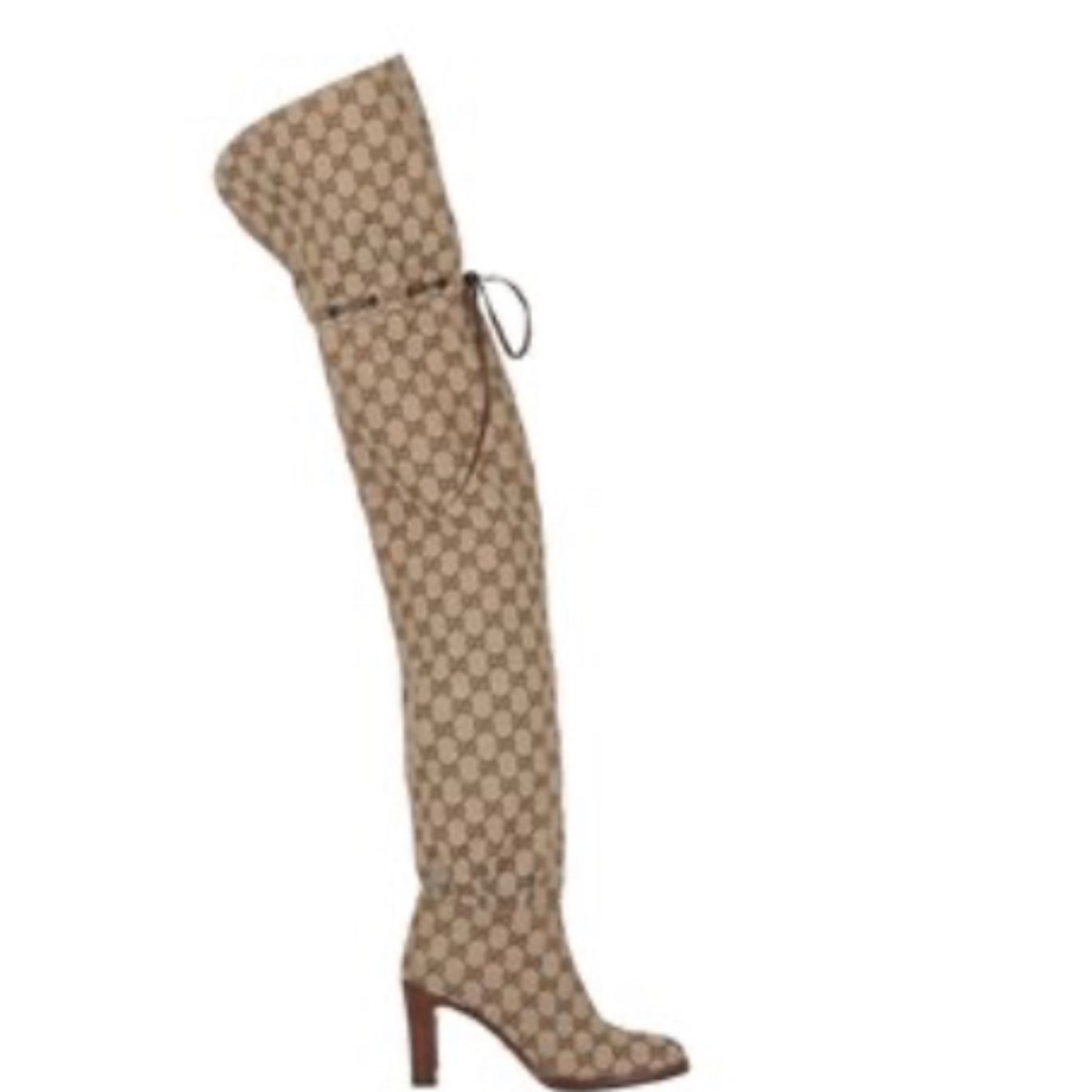 Gucci  Brown Canvas Thigh-high Boots